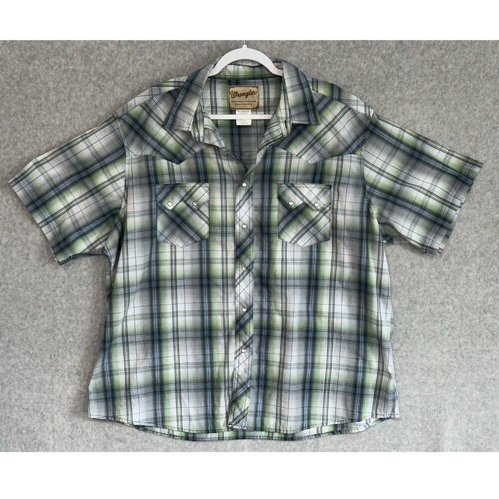 Wrangler | XXL | Pearl Snap Plaid Short‎ Sleeve Shirt cowboy rancher western